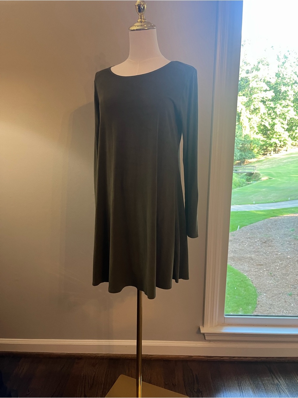 Classic Olive Green Long-Sleeve Swing Dress